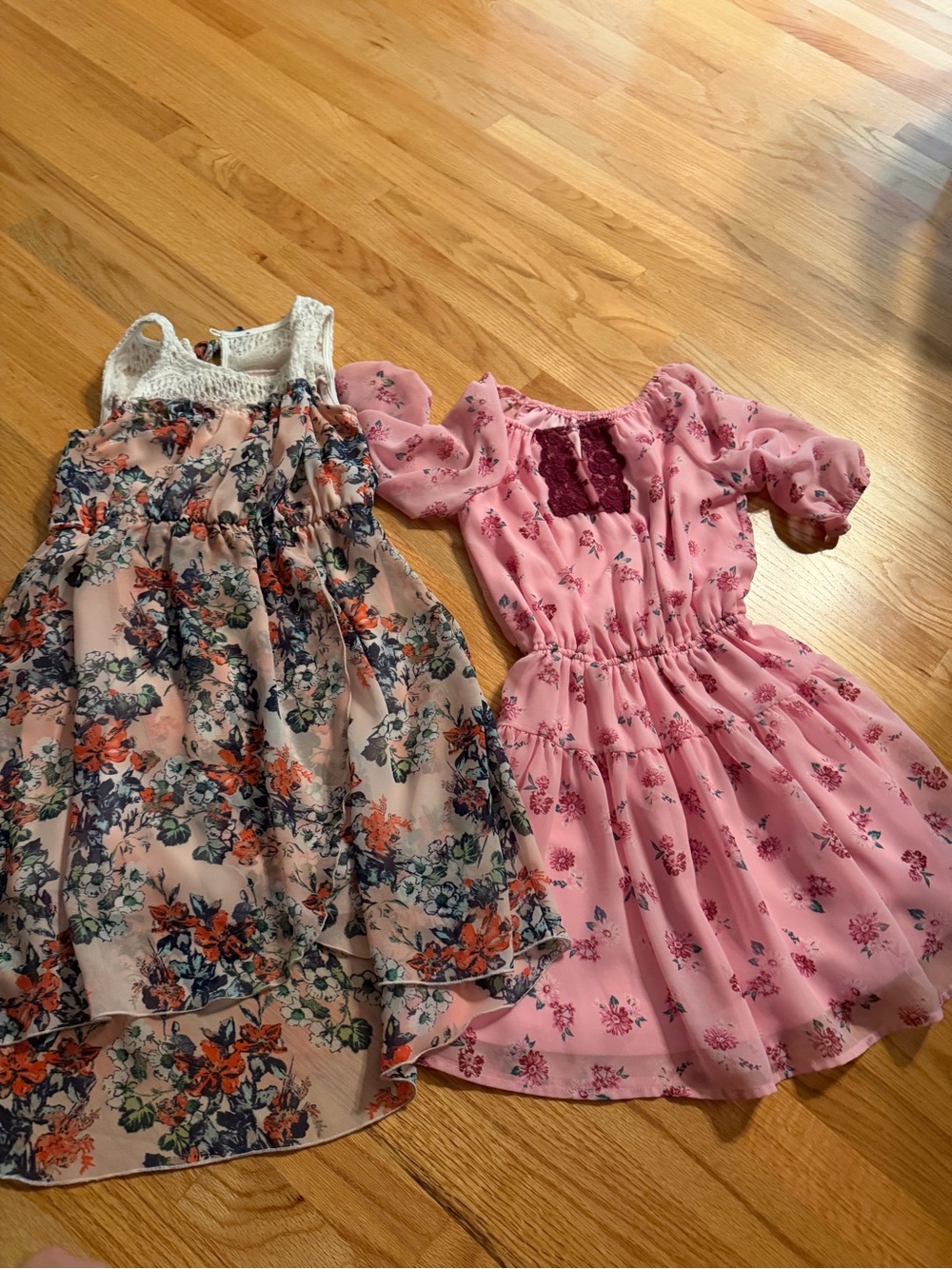 Girls Floral Pink Dress with Lace Detail